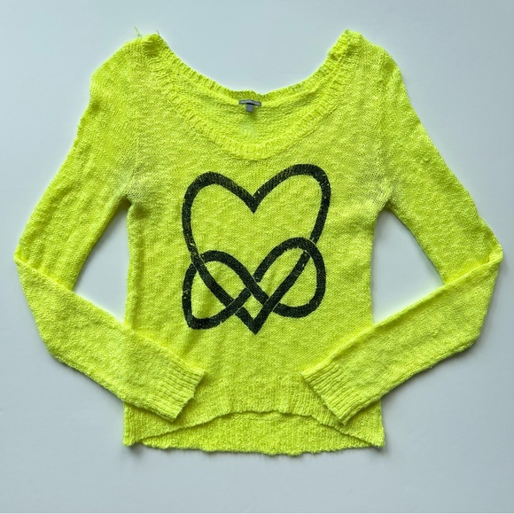 Charlotte Russe Neon Yellow Infinity Heart Sweater, Small - Picture 2 of 10